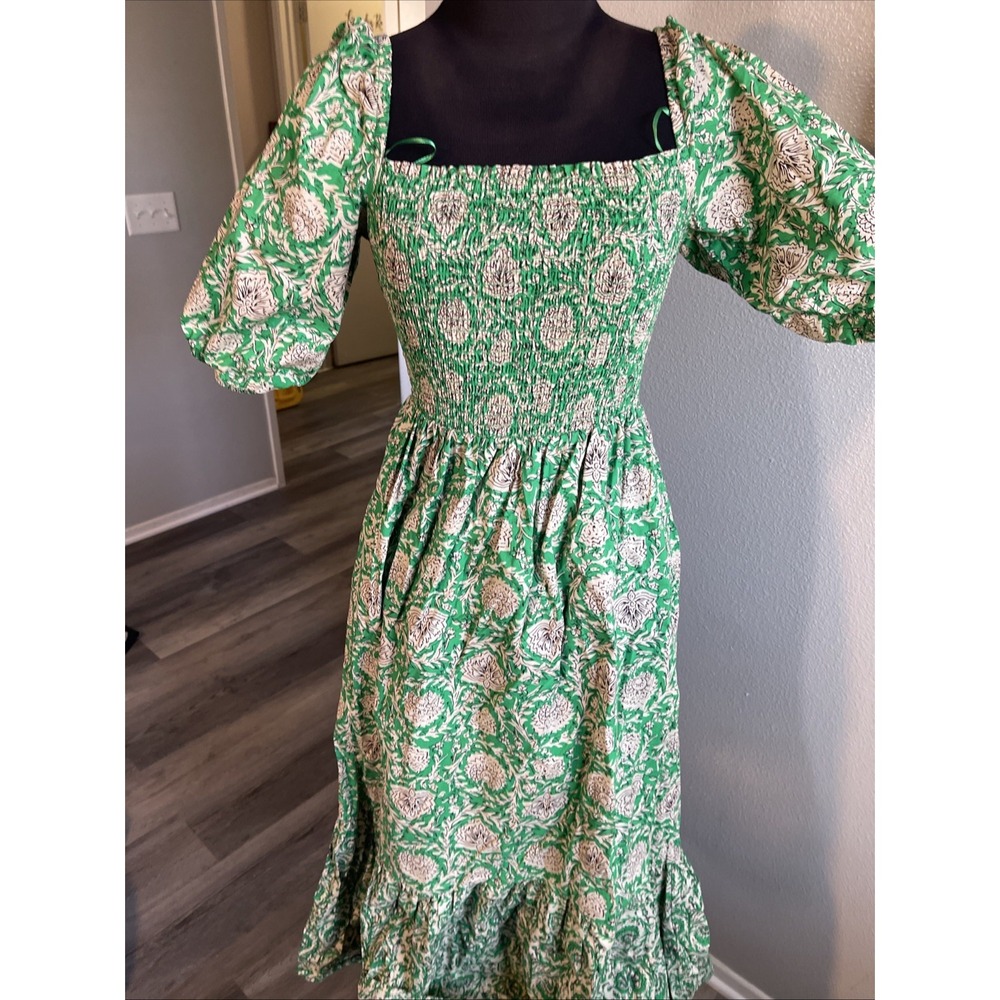 House Of Harlow 1960 Women Dress Size XS Green / Ivory Puff Short Sleeves